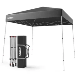 Wiltec Faltpavillon 250 x 250 x 270 cm grau wasserdicht, Pavillon mit Zentralverschluss, Gartenpavillon mit verstellbaren Beinen, Partyzelt für Festival