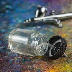 Wiltec Farbbecher für Airbrushpistole, 36 x 36 x 68 mm, Farbbehälter Glas mit Deckel 22 cm³, Saugsystem, Variante 2, Airbrush Ersatzteil
