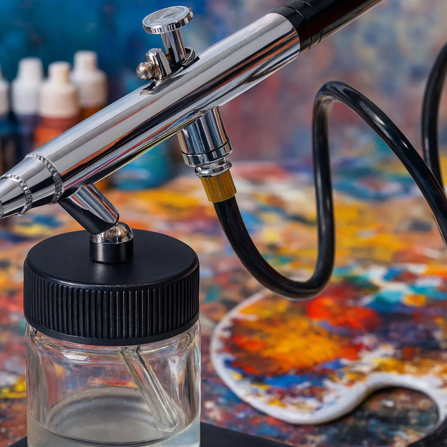 Wiltec Farbbecher für Airbrushpistole, 36 x 36 x 68 mm, Farbbehälter Glas mit Deckel 22 cm³, Saugsystem, Variante 2, Airbrush Ersatzteil