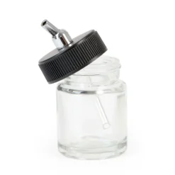 Wiltec Farbbecher für Airbrushpistole, 36 x 36 x 68 mm, Farbbehälter Glas mit Deckel 22 cm³, Saugsystem, Variante 2, Airbrush Ersatzteil