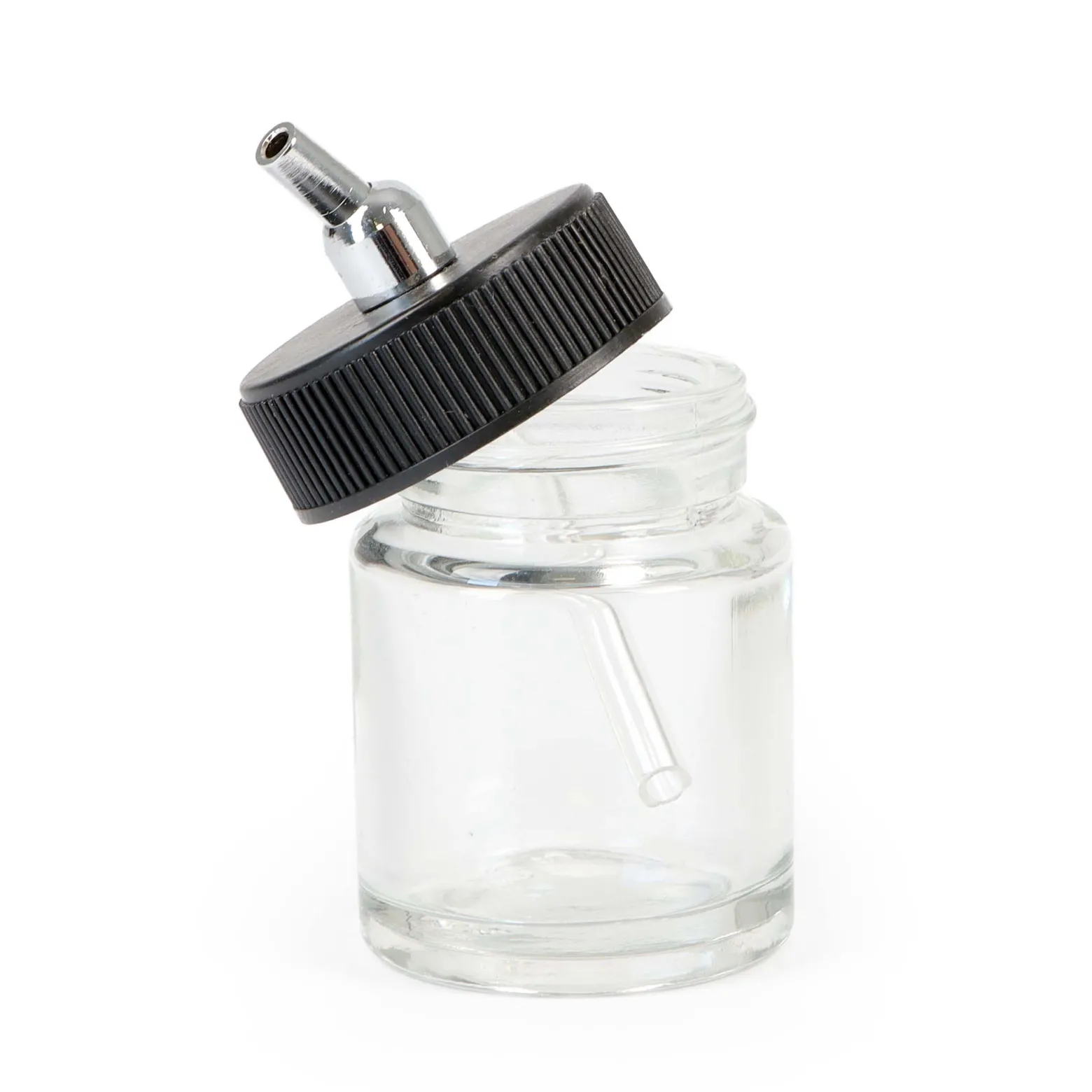 Wiltec Farbbecher für Airbrushpistole, 36 x 36 x 68 mm, Farbbehälter Glas mit Deckel 22 cm³, Saugsystem, Variante 2, Airbrush Ersatzteil