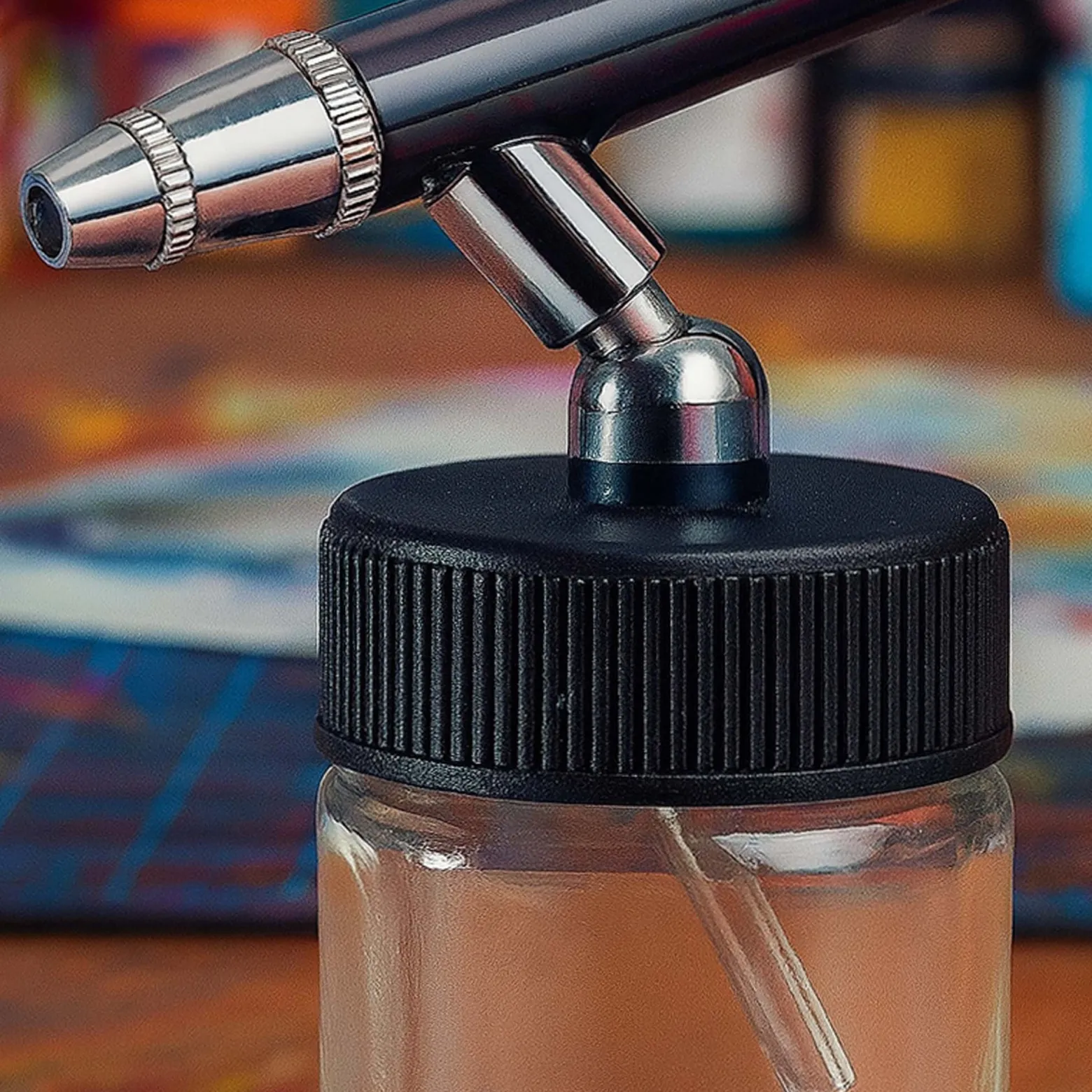 Wiltec Farbbecher für Airbrushpistole, 36 x 36 x 68 mm, Farbbehälter Glas mit Deckel 22 cm³, Saugsystem, Variante 2, Airbrush Ersatzteil