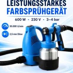 Wiltec Farbspritzpistole 600 W, leistungsstarkes Farbsprühgerät 230 V, elektrische Sprühpistole 3-4 bar, hochwertige Spritzpistole für Wandfarbe mit 800 ml Aluminiumtank