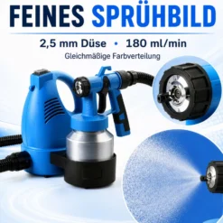 Wiltec Farbspritzpistole 600 W, leistungsstarkes Farbsprühgerät 230 V, elektrische Sprühpistole 3-4 bar, hochwertige Spritzpistole für Wandfarbe mit 800 ml Aluminiumtank