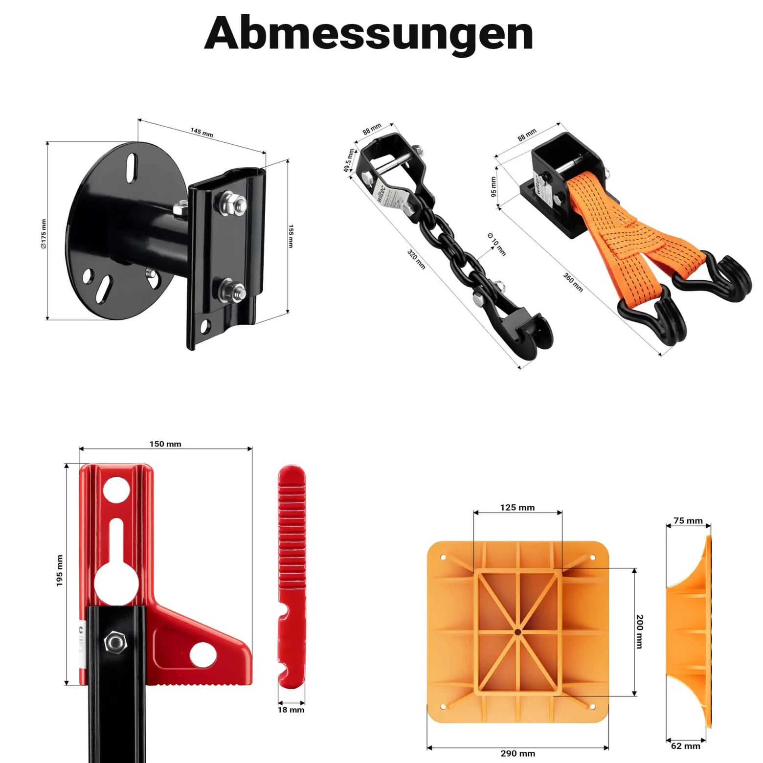 Wiltec Farm Jack – Allzweck-Set für Gelände, Wagenheber bis 3000 kg mit Stützplatte, Radhalterung, Stoßstangen-Adapter, Winden- & Klemmbefestigung