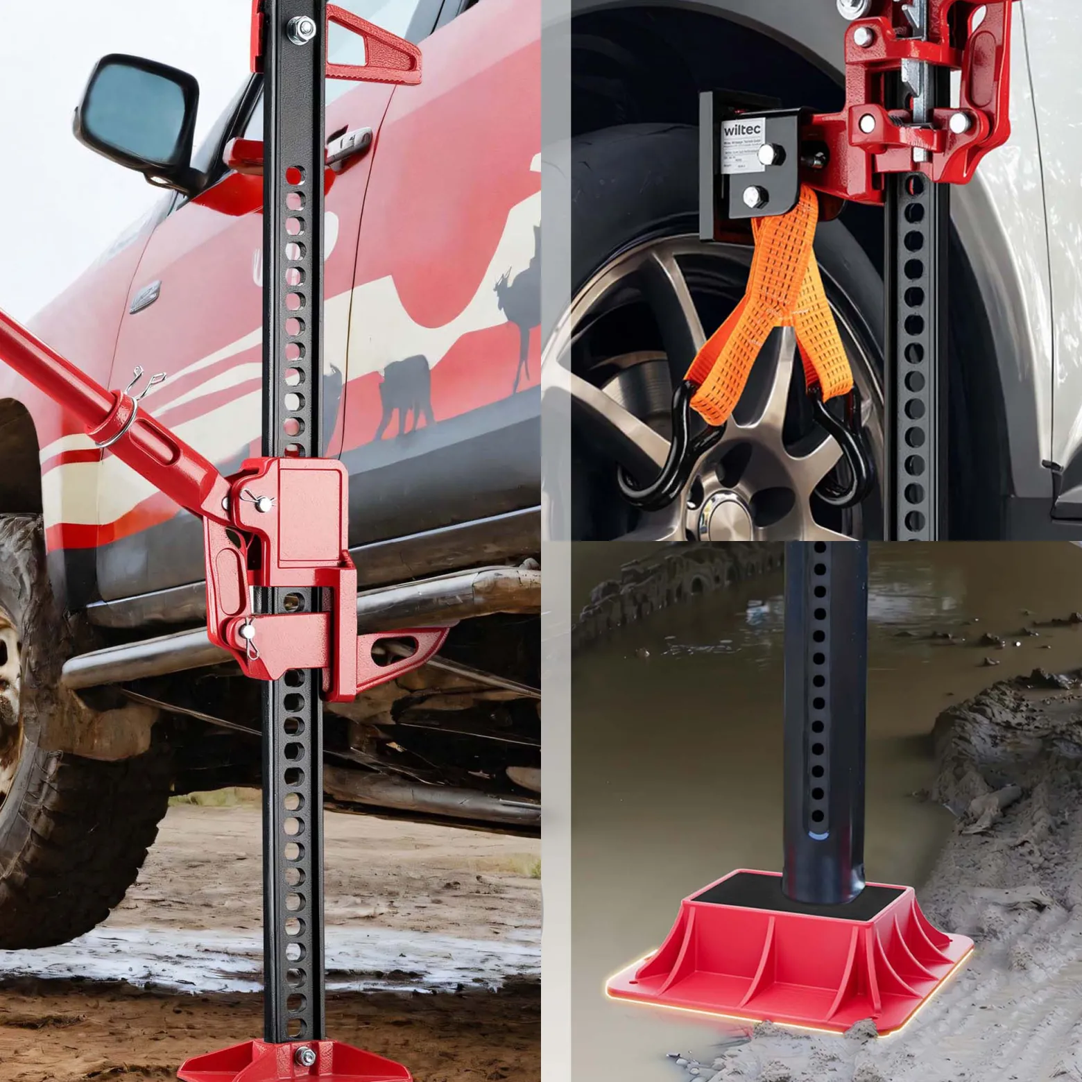 Wiltec Farm Jack – Kompakt-Offroad-Set für ATV/Anhänger, Wagenheber bis 3000 kg mit Unterlegplatte und Radhebe-Adapter