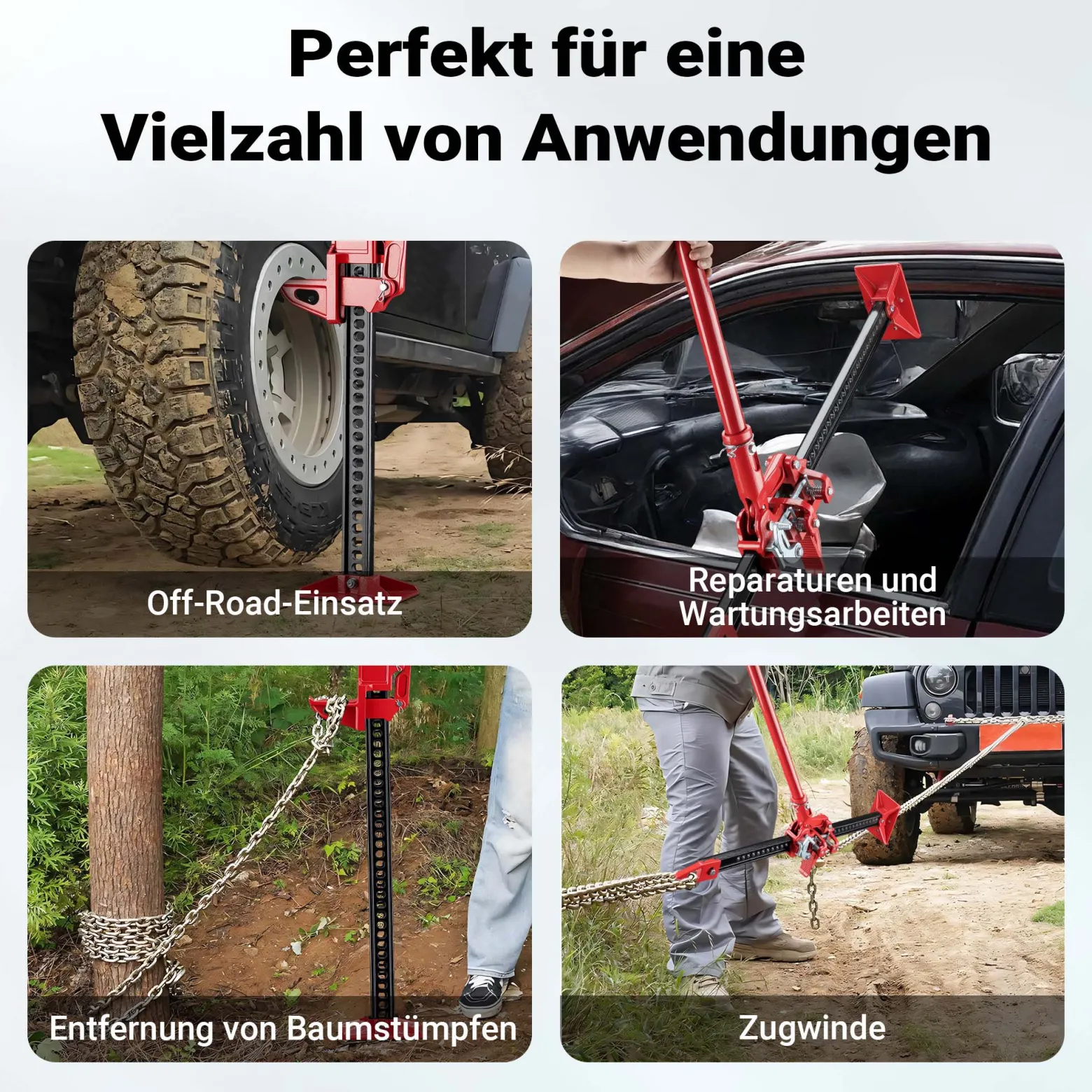 Wiltec Farm Jack – Kompakt-Offroad-Set für ATV/Anhänger, Wagenheber bis 3000 kg mit Unterlegplatte und Radhebe-Adapter