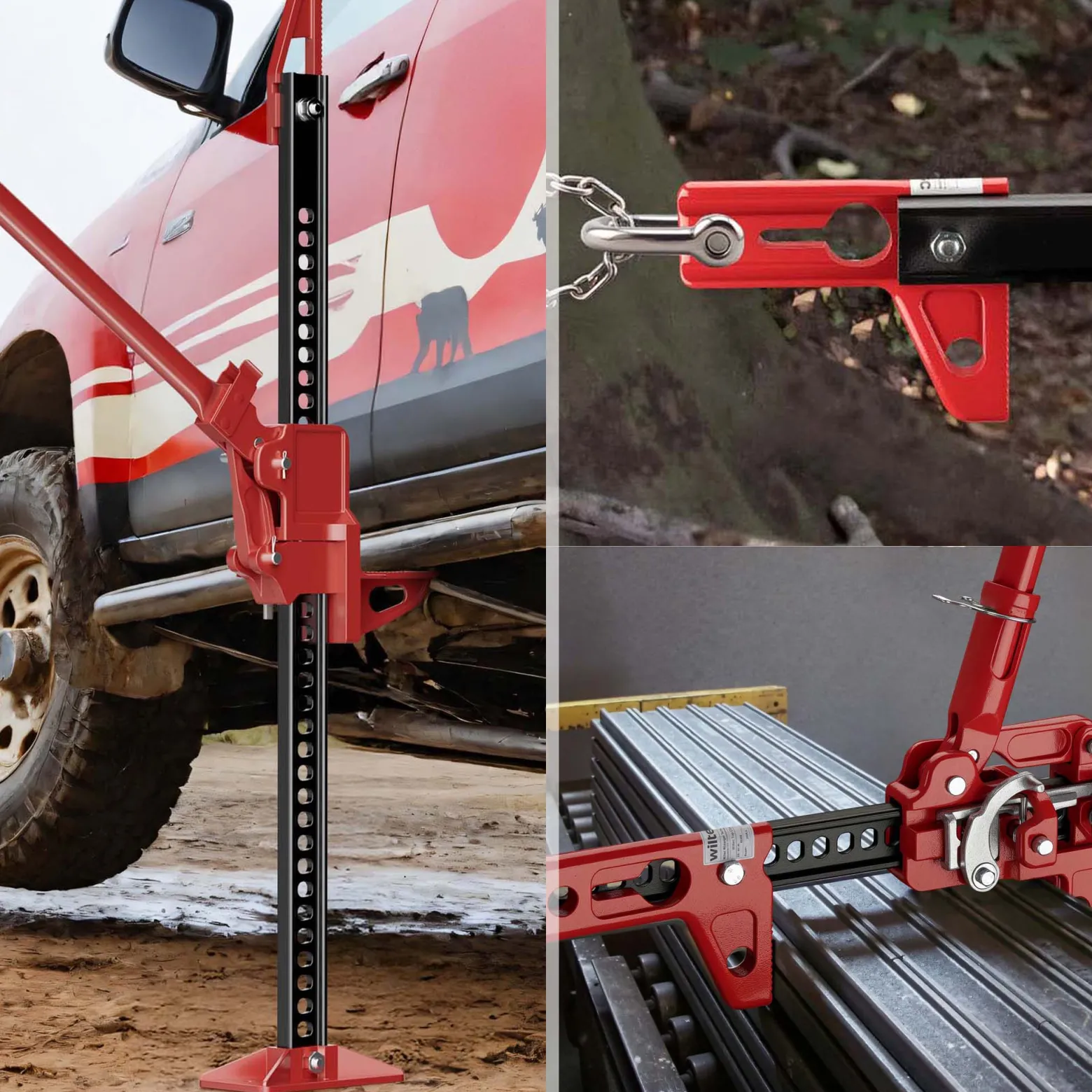 Wiltec Farm Jack – Kompakt-Set Basis, Wagenheber bis 3000 kg und max. 76 cm Hubhöhe mit obere Klemme