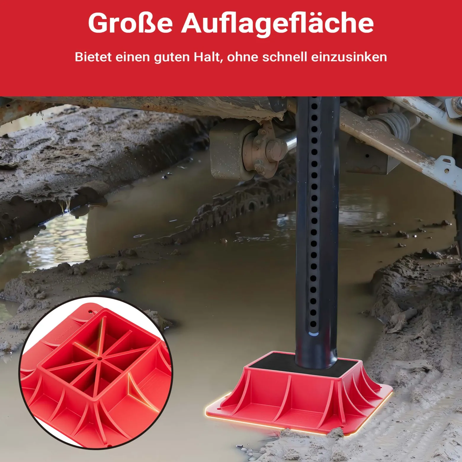 Wiltec Farm Jack Offroad Basis, Wagenheber Stützplatte 27,8 x 27,8 x 7 cm, Farm Jack Zubehör Kunststoff, kompatibel mit Allzweckheber