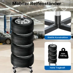 Wiltec Felgenbaum Fahrbar Reifenständer Reifenbaum Felgenständer Reifenwagen bis 225 mm Reifen