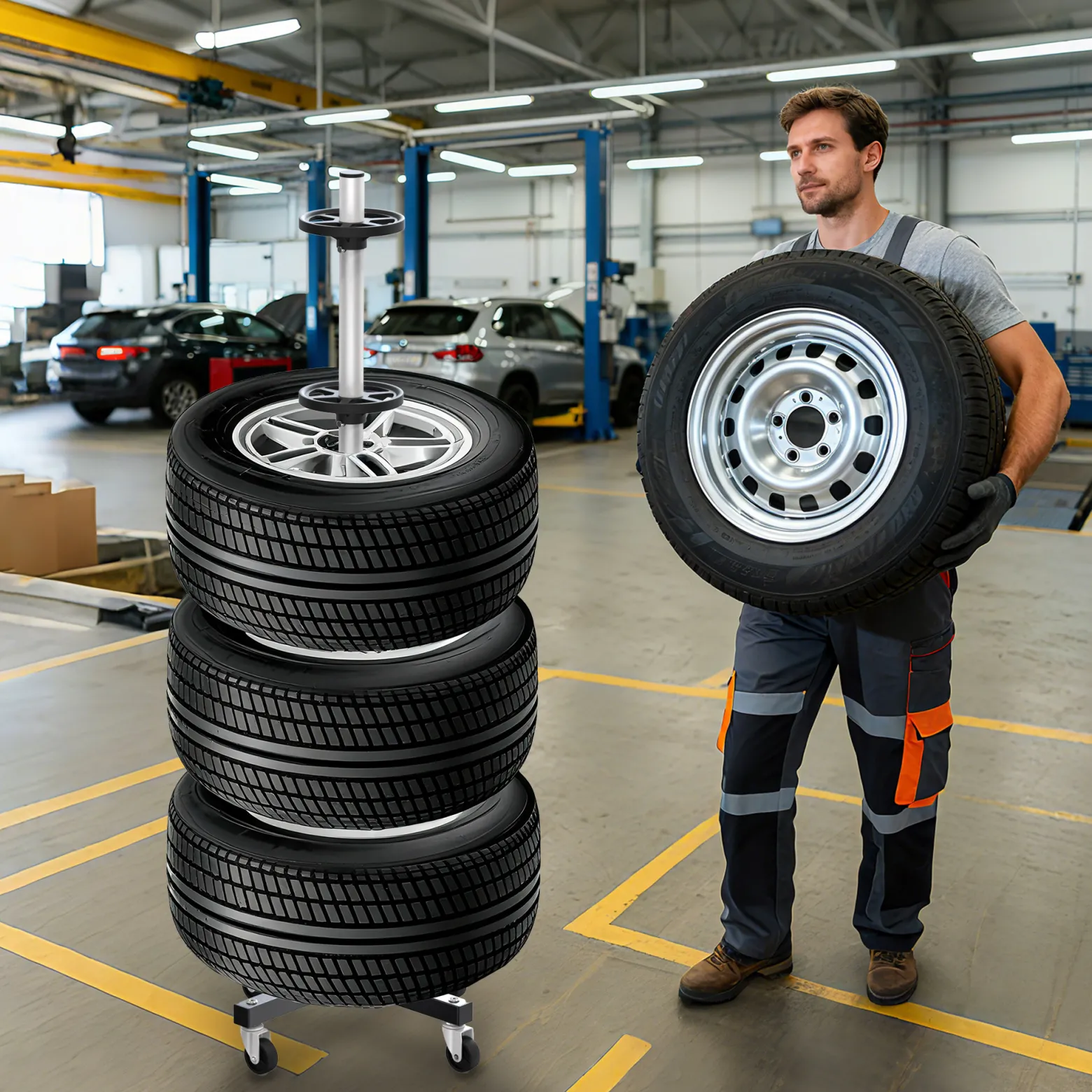 Wiltec Felgenbaum Fahrbar Reifenständer Reifenbaum Felgenständer Reifenwagen bis 225 mm Reifen