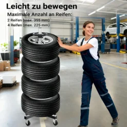Wiltec Felgenbaum Fahrbar Reifenständer Reifenbaum Felgenständer Reifenwagen bis 225 mm Reifen