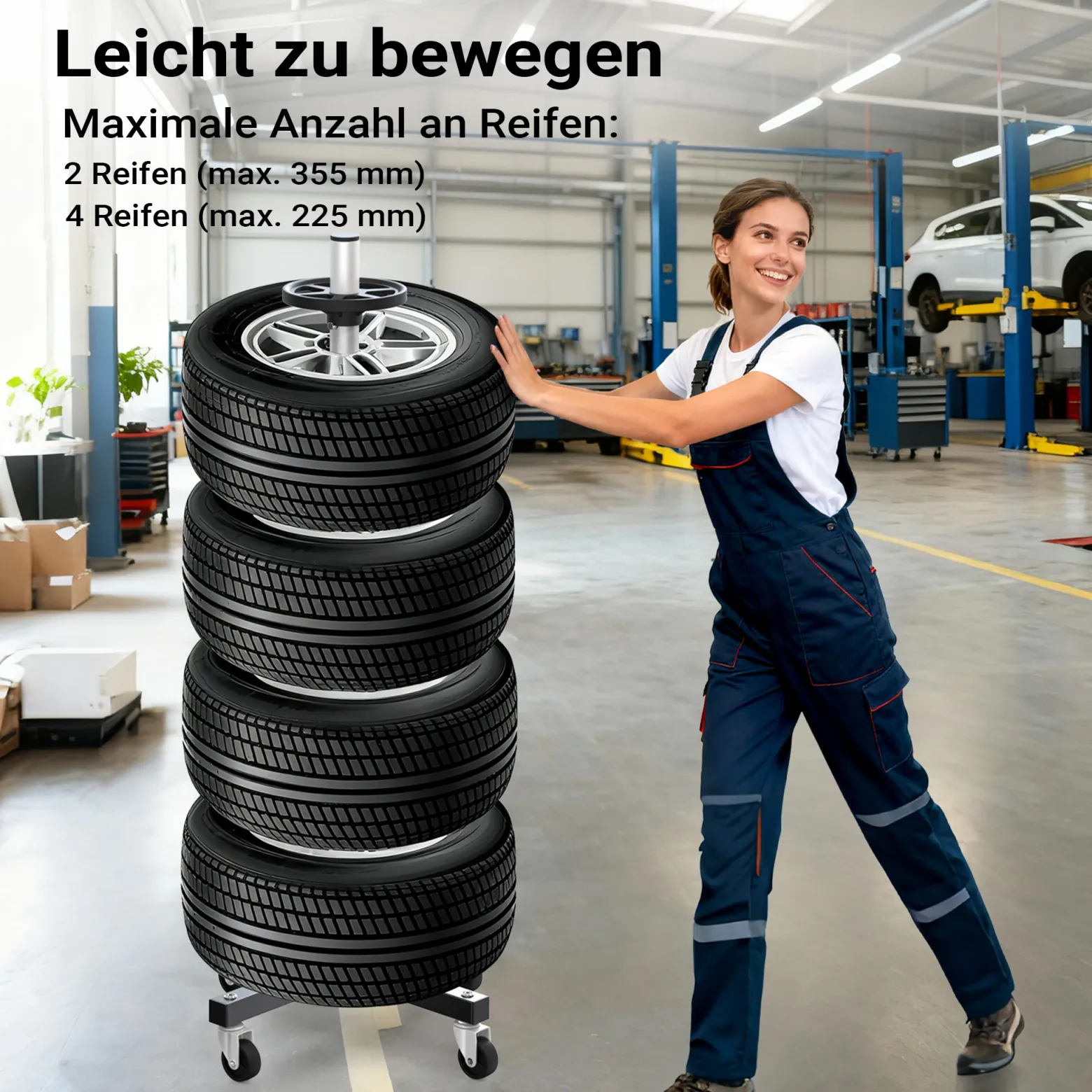Wiltec Felgenbaum Fahrbar Reifenständer Reifenbaum Felgenständer Reifenwagen bis 225 mm Reifen