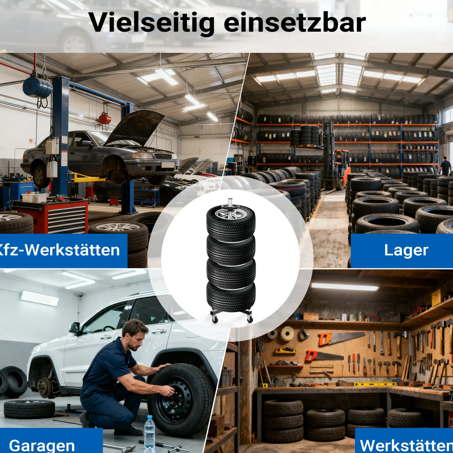 Wiltec Felgenbaum Fahrbar Reifenständer Reifenbaum Felgenständer Reifenwagen bis 225 mm Reifen