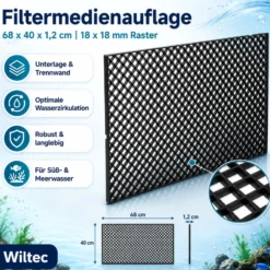 Wiltec Filtermedienauflage 68 x 40 x 1,2 cm mit 18 x 18 mm Raster, Unterlage und Trennwand für Filtermedien, Aquarien Filtermaterial