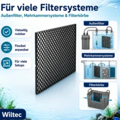 Wiltec Filtermedienauflage 68 x 40 x 1,2 cm mit 18 x 18 mm Raster, Unterlage und Trennwand für Filtermedien, Aquarien Filtermaterial