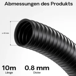 Wiltec Flexibler Förderschlauch 10m Spiralschlauch 40mm (1 1/2") schwarz mit Verstärkungsspirale Bewässerung Wasser Teich