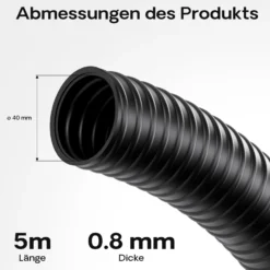Wiltec Flexibler Förderschlauch 5m Spiralschlauch 40mm (1 1/2") schwarz mit Verstärkungsspirale Bewässerung Wasser Teich