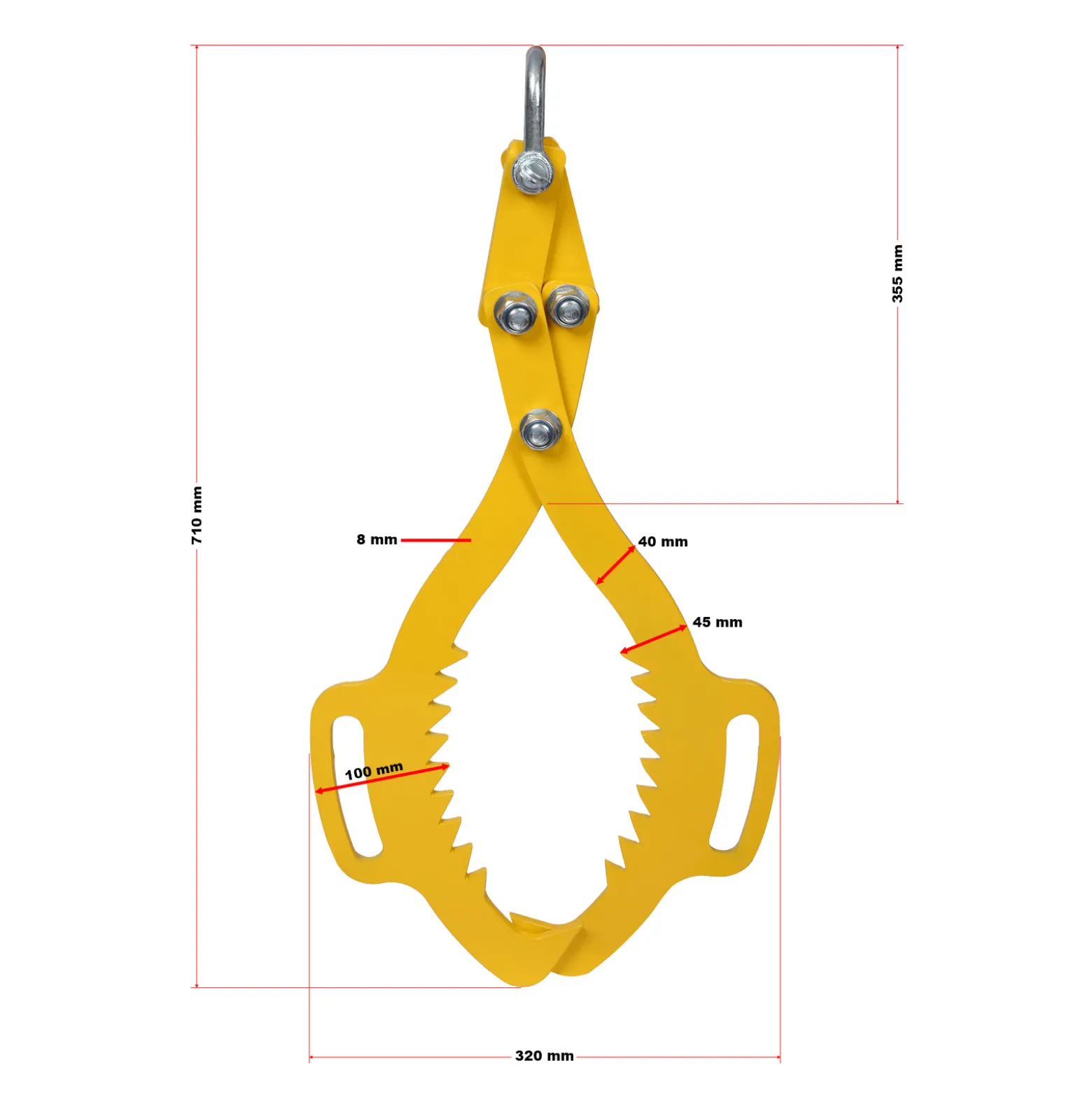 Wiltec Forstzange für Baumstämme bis 520 mm, 500 kg Zugkraft, Holzzange Hebezange Packzange mit 2 Klemmdornen