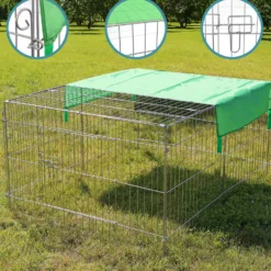 Wiltec Freilaufgehege für Kleintiere, 144 x 116 x 58 cm, stabiles und sicheres Laufstallgitter mit Sonnenschutz und 1 Öffnung
