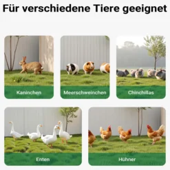 Wiltec Freilaufgehege für Kleintiere, 216 x 116 x 65 cm, stabiles und sicheres Laufstallgitter mit Sonnenschutz und 4 Öffnungen
