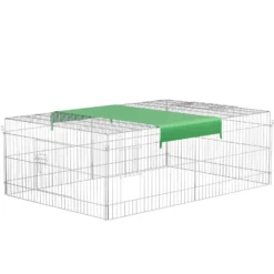 Wiltec Freilaufgehege für Kleintiere, 216 x 116 x 65 cm, stabiles und sicheres Laufstallgitter mit Sonnenschutz und 4 Öffnungen