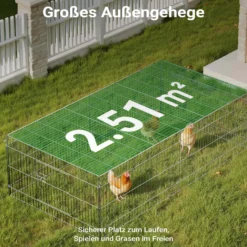 Wiltec Freilaufgehege für Kleintiere, 216 x 116 x 65 cm, stabiles und sicheres Laufstallgitter mit Sonnenschutz und 4 Öffnungen