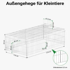 Wiltec Freilaufgehege für Kleintiere, 216 x 116 x 65 cm, stabiles und sicheres Laufstallgitter mit Sonnenschutz und 4 Öffnungen