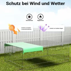 Wiltec Freilaufgehege für Kleintiere, 183 x 122 x 60 cm, stabiles und sicheres Laufstallgitter mit Sonnenschutz und 3 Öffnungen