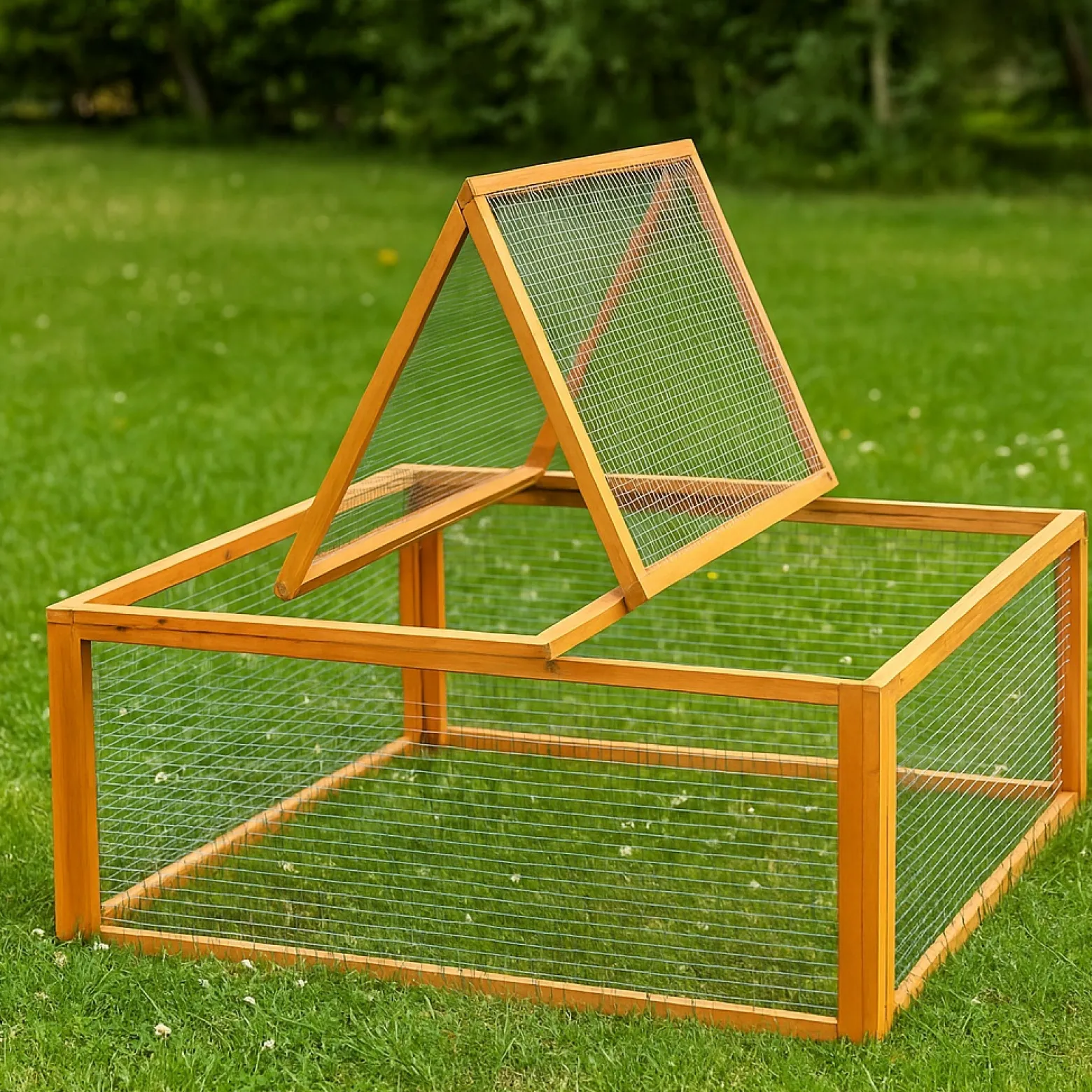 Wiltec Freilaufgehege Holz 1000 x 1000 x 450 mm, Quadrat Stall mit flexibler Abdeckung, Kleintierstall Kaninchen Hasen, Freigehege