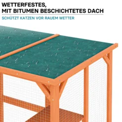 Wiltec Freilaufgehege Katzen 168 x 82 x 166,5 cm mit 6 Liegeflächen, wetterfestes Katzengehege Garten, Katzenhaus mit Drahtgitter und Bitumen Dach