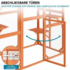 Wiltec Freilaufgehege Katzen 168 x 82 x 166,5 cm mit 6 Liegeflächen, wetterfestes Katzengehege Garten, Katzenhaus mit Drahtgitter und Bitumen Dach