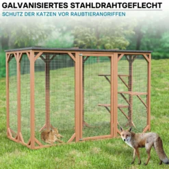 Wiltec Freilaufgehege Katzen 180 x 80 x 111,8 cm mit 3 Liegeflächen, wetterfestes Katzengehege Garten, Katzenhaus mit Drahtgitter und Bitumen Dach