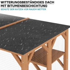 Wiltec Freilaufgehege Katzen 180 x 80 x 111,8 cm mit 3 Liegeflächen, wetterfestes Katzengehege Garten, Katzenhaus mit Drahtgitter und Bitumen Dach
