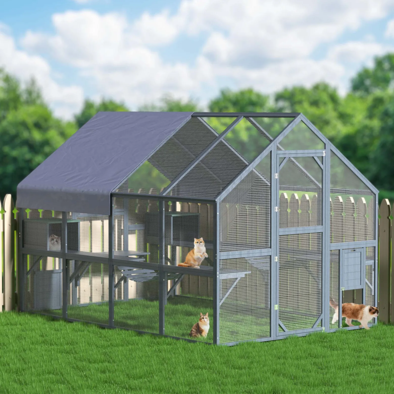 Wiltec Freilaufgehege Katzen 280 x 188 x 188 cm, Katzenfreigehege Holz, Außengehege verschiedene Ebenen, Katzengehege für Garten, Balkon