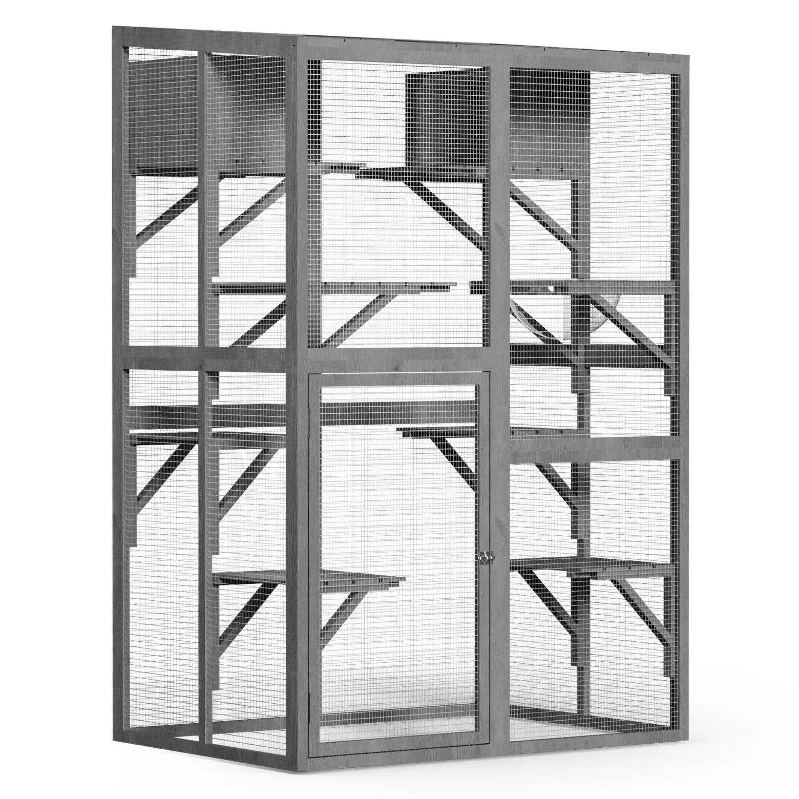 Wiltec Freilaufgehege Katzen 116 x 82 x 175,7 cm, Katzenfreigehege Holz mit PVC-Beschichtung, Außengehege 5 Ebenen, Katzengehege für Garten, Balkon