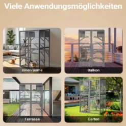 Wiltec Freilaufgehege Katzen 116 x 82 x 175,7 cm, Katzenfreigehege Holz mit PVC-Beschichtung, Außengehege 5 Ebenen, Katzengehege für Garten, Balkon