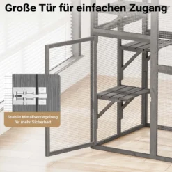 Wiltec Freilaufgehege Katzen 116 x 82 x 175,7 cm, Katzenfreigehege Holz mit PVC-Beschichtung, Außengehege 5 Ebenen, Katzengehege für Garten, Balkon