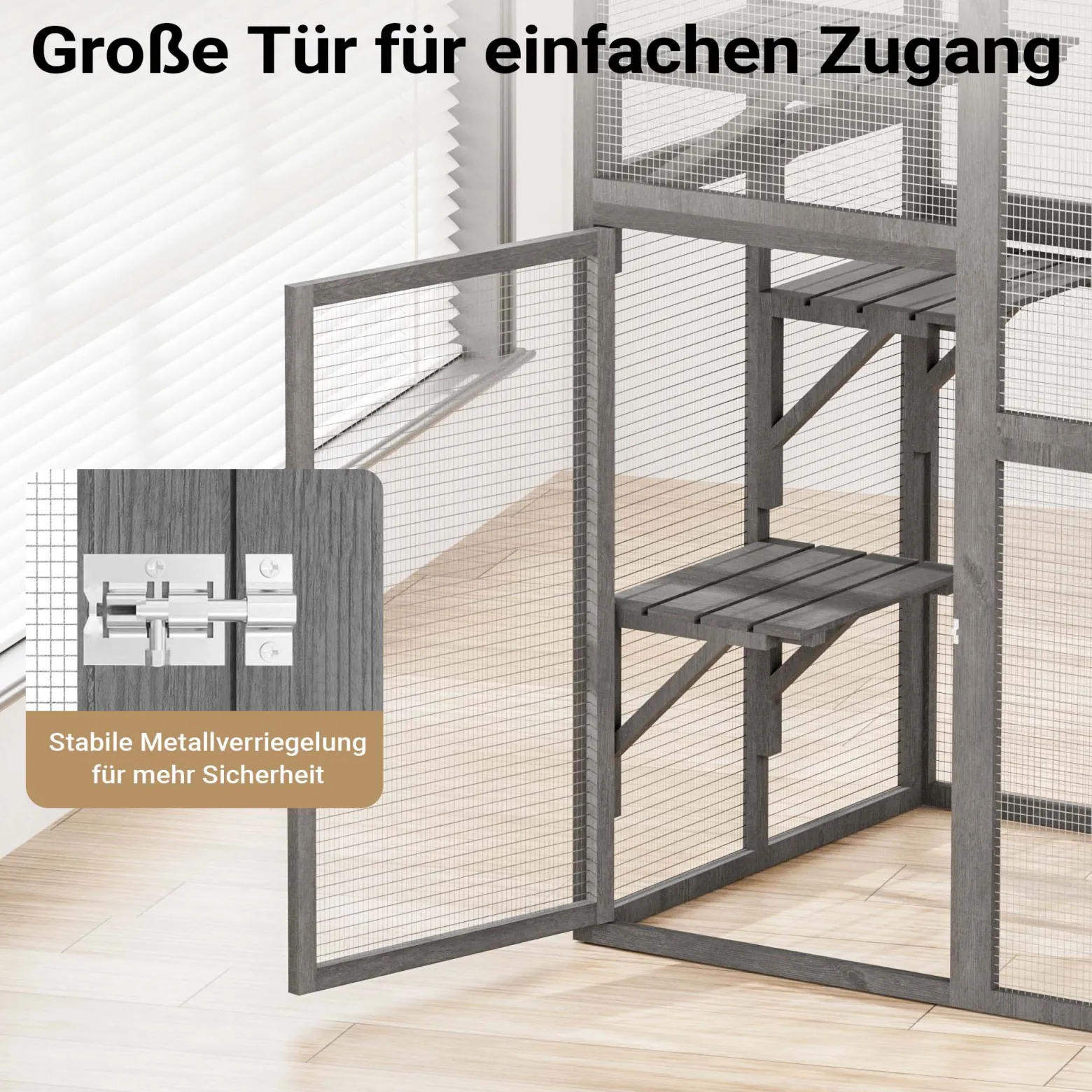 Wiltec Freilaufgehege Katzen 116 x 82 x 175,7 cm, Katzenfreigehege Holz mit PVC-Beschichtung, Außengehege 5 Ebenen, Katzengehege für Garten, Balkon
