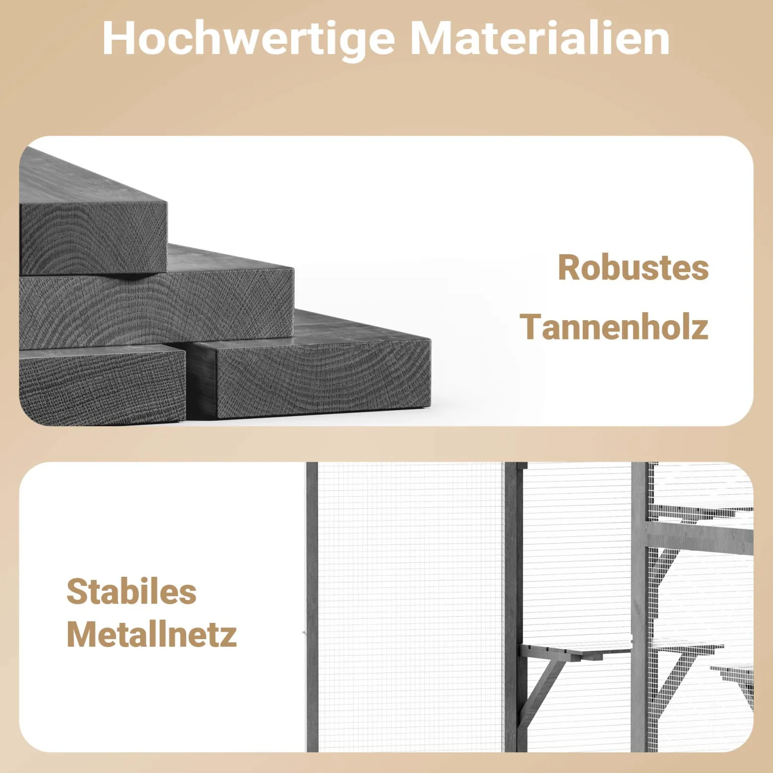 Wiltec Freilaufgehege Katzen 116 x 82 x 175,7 cm, Katzenfreigehege Holz mit PVC-Beschichtung, Außengehege 5 Ebenen, Katzengehege für Garten, Balkon