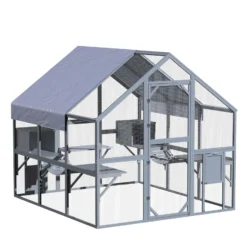 Wiltec Freilaufgehege Katzen 210 x 187 x 187 cm, Katzenfreigehege Holz, Außengehege verschiedene Ebenen, Katzengehege für Garten, Balkon