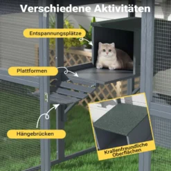 Wiltec Freilaufgehege Katzen 140 x 187 x 187 cm, Katzenfreigehege Holz, Außengehege verschiedene Ebenen, Katzengehege für Garten, Balkon