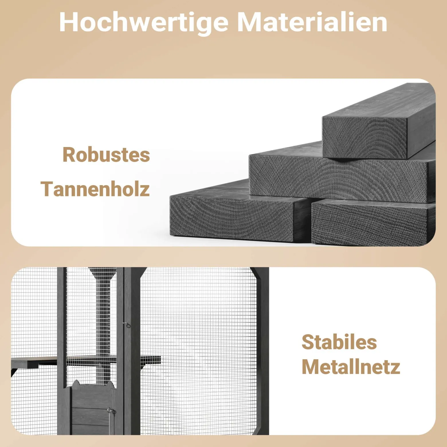Wiltec Freilaufgehege Katzen 74 x 78 x 180 cm, Katzenfreigehege Tannenholz, Außengehege mehrere Ebenen und Rollen, Katzengehege für Garten, Balkon
