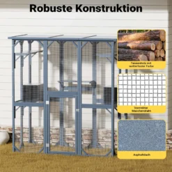 Wiltec Freilaufgehege Katzen 1705 x 925 x 1810 mm, Katzenfreigehege Holz mit Asphaltdach, Außengehege verschiedene Ebenen, Katzengehege für Garten, Balkon