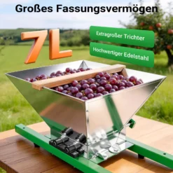Wiltec Fruchtmühle mit 7 L Trichter, Obstmühle mit Handkurbel, Obstpresse für weiche Früchte wie Trauben und Beeren
