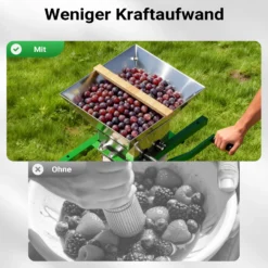 Wiltec Fruchtmühle mit 7 L Trichter, Obstmühle mit Handkurbel, Obstpresse für weiche Früchte wie Trauben und Beeren