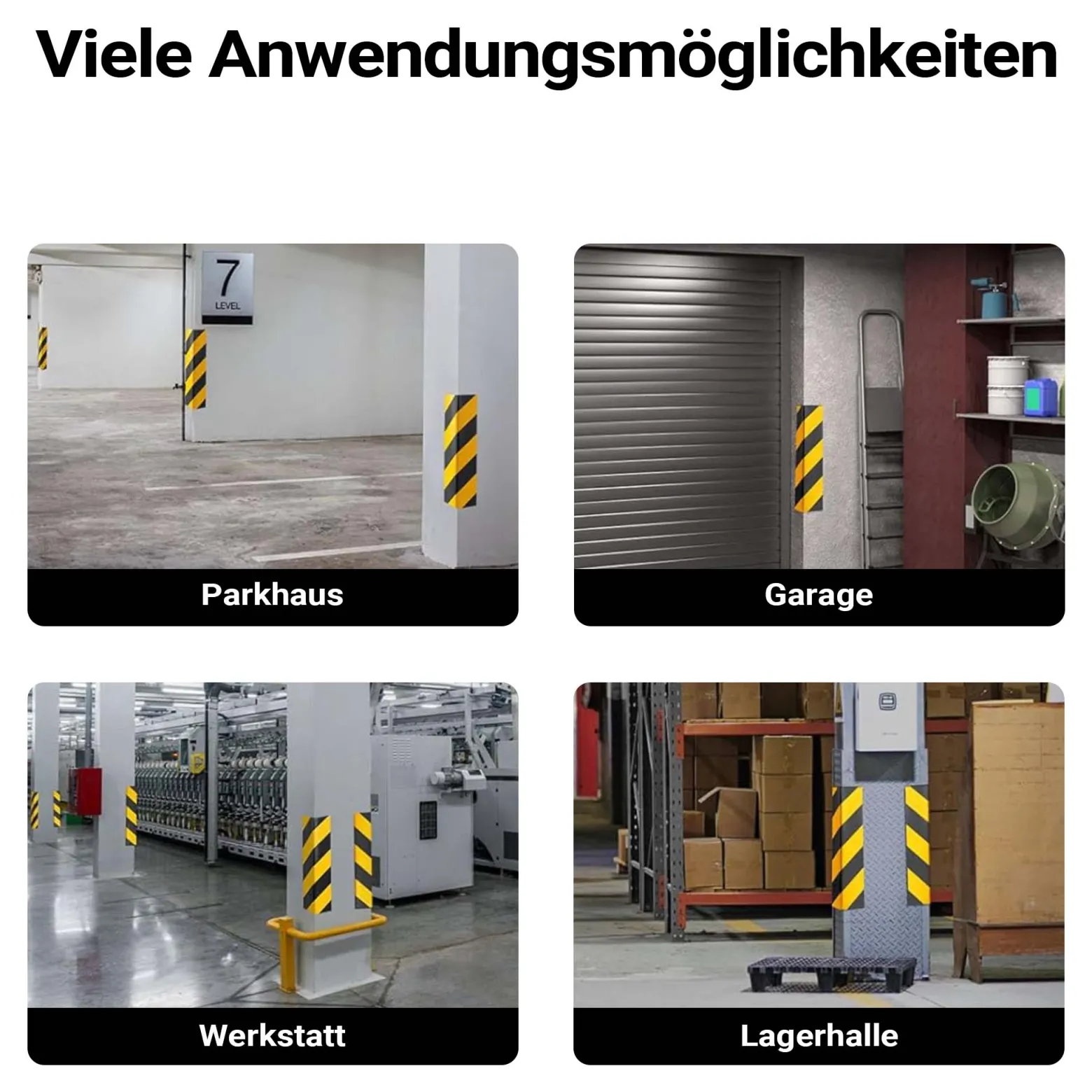 Wiltec Garagen Wandschutz 4 Stück je 400 x 75 x 20 mm, 4er-Set selbstklebender Türkantenschutz für Ihr Auto aus robustem EVA-Material, Einparkhilfe Garage