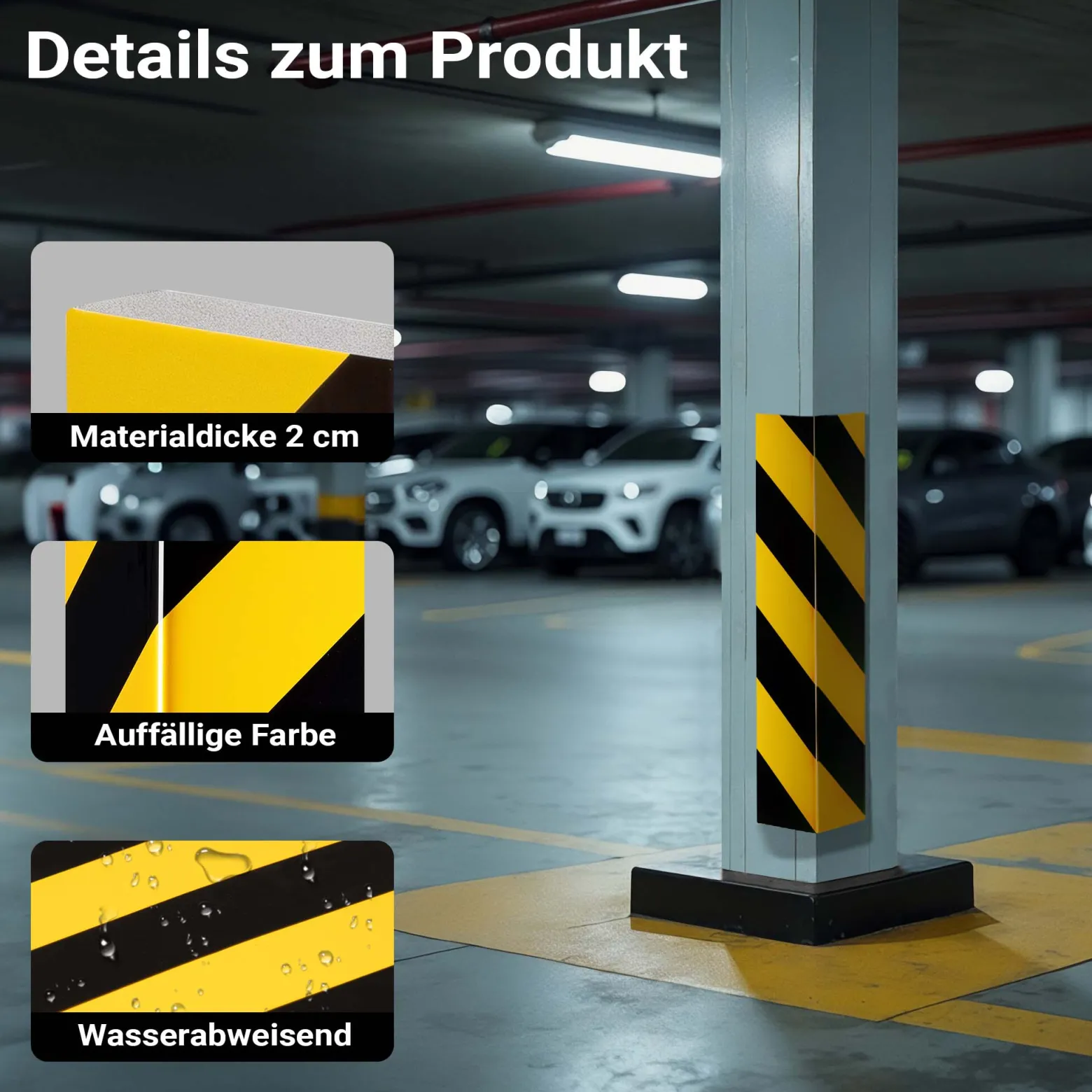 Wiltec Garagen Wandschutz 4 Stück je 400 x 75 x 20 mm, 4er-Set selbstklebender Türkantenschutz für Ihr Auto aus robustem EVA-Material, Einparkhilfe Garage