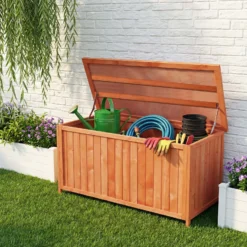 Wiltec Gartenbox aus Holz 127 x 55 x 60 cm Aufbewharungsbox mit Deckel Gartenschrank für Geräte Spielzeug Kissenbox Auflagenbox Fichtenholz