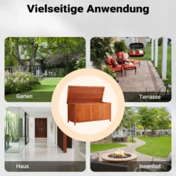 Wiltec Gartenbox aus Holz 127 x 55 x 60 cm Aufbewharungsbox mit Deckel Gartenschrank für Geräte Spielzeug Kissenbox Auflagenbox Fichtenholz